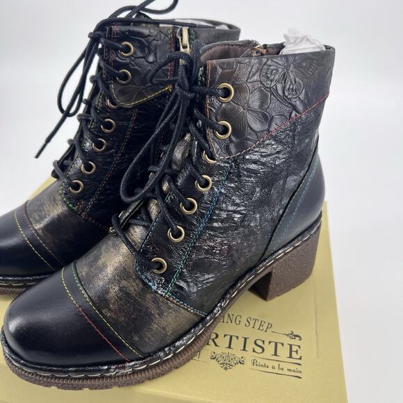 Spring Step By L'Artiste Leather Lace-Up Boots Black Sz 35 - Picture 4 of 6